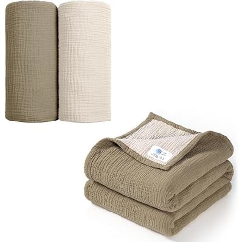 Lulu moon Muslin Baby Blanket & Muslin Swaddle Blanket（Olive）