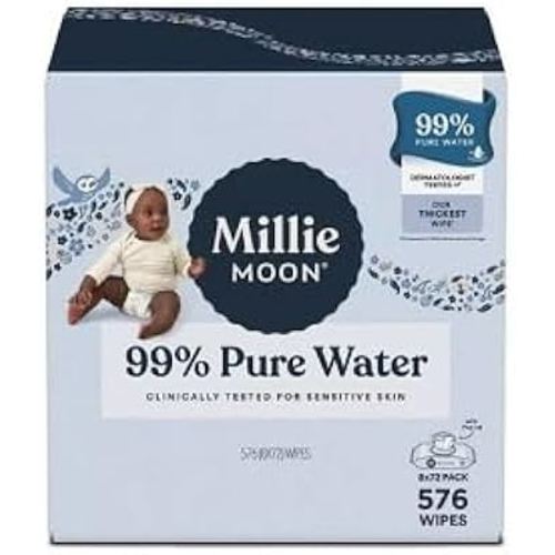 Millie~Moon 99% Pure Water Luxury Baby Wipe, 576 Count (8 * 72 Pack)