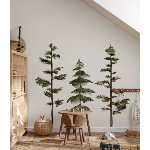 48" Trees #1, #2, #3 - Large Watercolor Pine Tree Removable Wall Decal / Wilderness Wall Decal / Tree Sticker / Tree Decal / Forest Decal / Forest Theme