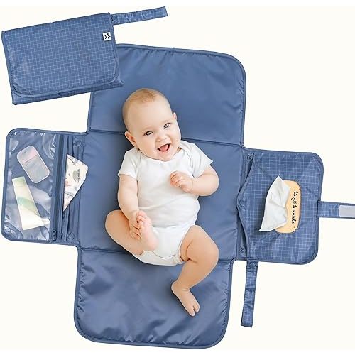 Tiny Twinkle Portable Diaper Changing Pad – Foldable, Waterproof & Compact Travel Changing Mat with Storage | Smart Wipes Pocket for On-The-Go Parents(Grid)