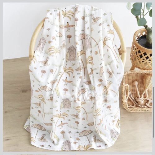 LifeTree Baby Swaddle Blanket, 70% Viscose from Bamboo and 30% Cotton Muslin Swaddles Blankets Boys Girls, Swaddling Blanket for Newborn, Super Soft Large 47" x 47", Yellow Sandy Beach