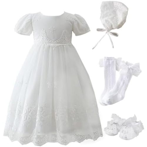 Baby Girl Christening Baptism Dress Long Blessing Gowns White Formal Wedding Dresses for Newborn