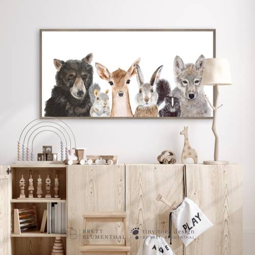 Woodland Nursery Decor | Forest Animals Watercolor Print | Panoramic Woodland Baby Wall Art | FRAMED, PRINT or CANVAS