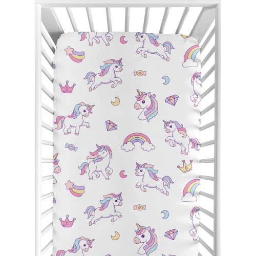 Sweet Jojo Designs Rainbow Unicorns Multicolor Fitted Crib Sheet