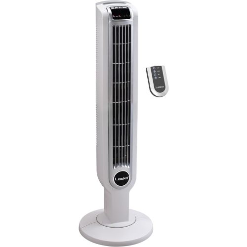 Lasko Portable 36" Oscillating 3-Speed Tower Fan with Remote Control and Timer for Bedroom and Home Office, White, 2510