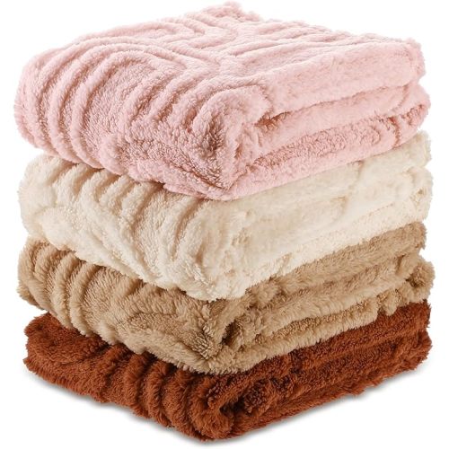 4 Pcs 3D Boho Baby Blanket for Girls Boys Fluffy Toddler Blanket Soft Warm Newborn Toddler Receiving Crib Stroller Blankets Infant Gift for Baby Shower, 32" x 24" (Rainbow)