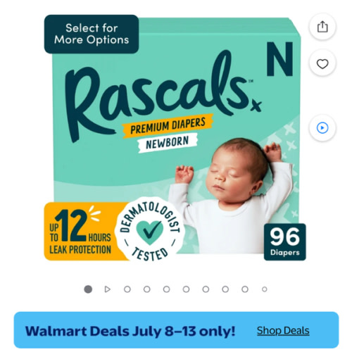 Rascals Premium Newborn Absorbent Baby Diapers Newborn, 96 Count (Select for More Options) - Walmart.com