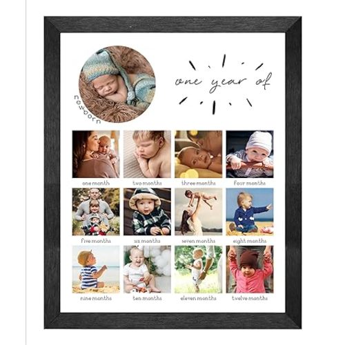 comurdyo My Baby First Year Picture Frame 12 Months Baby Keepsake Photo Frame First Birthday Monthly Photo Collage 13 Photo Inserts Gender Neutral Baby Milestone Wall Hangins (White Black1)