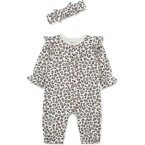 Leopard Cotton Blend Romper & Headband Set, 9M