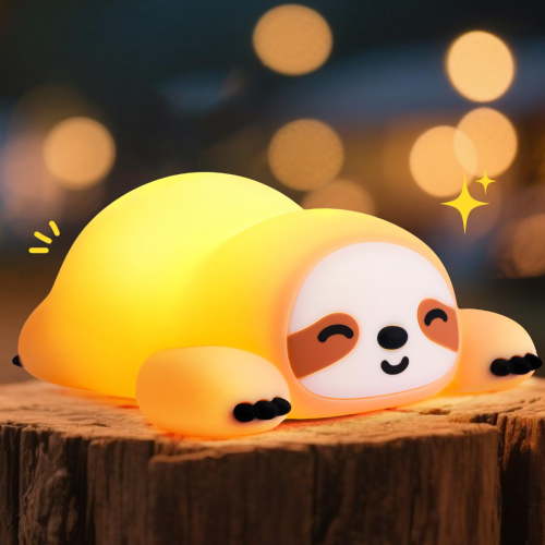 Cute Sloth Night Light for Kids - 3-Level Dimmable Silicone Touch Lamp for Nursery Decor