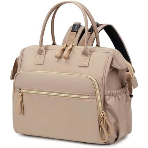 Convertible Diaper Bag Tote, Wide Open Top 14 Pockets Nappy Changing Backpack with Stroller Buckle, Water-resistant (Light Mocha Mousse)