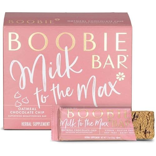 Boobie Bar Oatmeal Chocolate Chip Lactation Bar | #1 Selling Lactation Snack Bars | Gluten Free & Vegan Lactation Snacks To Support Milk Supply Increase, 6 Bars (1 Box)