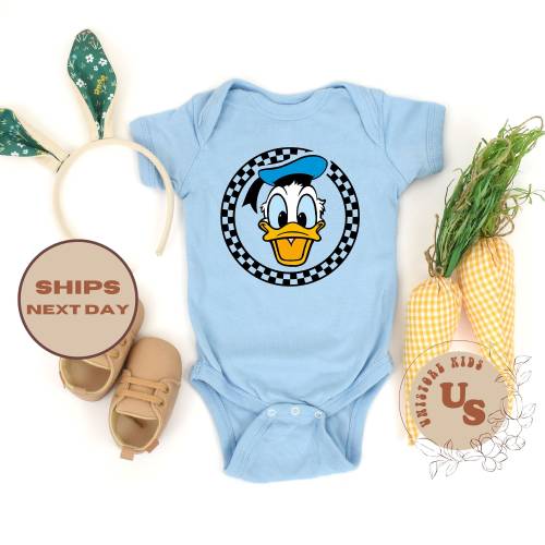 Donald Duck Baby Onesie®, Disney Donald Toddler Shirt, Checkered Donald Duck Youth Shirt, Donald Duck Toddler Tee
