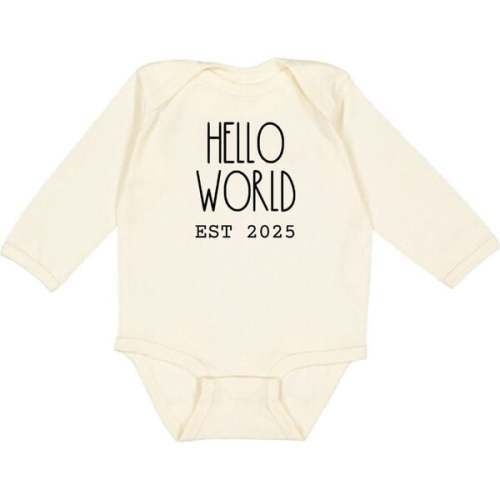 Hello World Est 2025 Long Sleeve Bodysuit, Natural - Sweet Wink | Maisonette