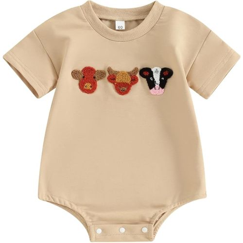 Kayotuas Baby Boys Girls Farm Animal Outfit Summer Clothes Cow and Chicken T Shirt Romper Newborn Country Western Onesie Tops