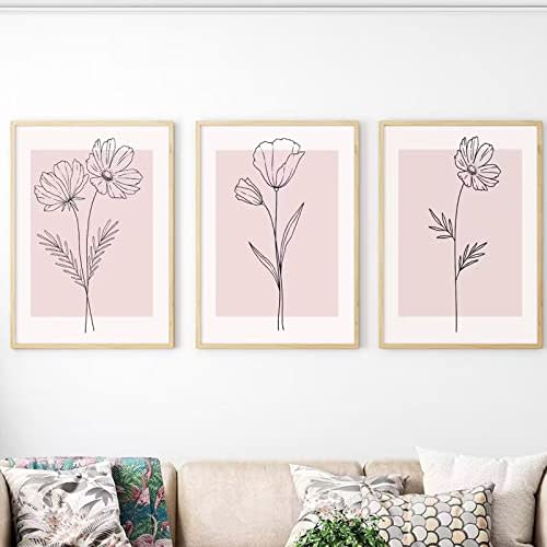 Pink Wall Art Pictures Decor Blush Pink Flower Canvas Painting Floral Botanical Wall Art Girl Room Poster Aesthetic Coquette Artwork for Bedroom Office Bathroom 12x16 Inch UNFRAMED set of 3