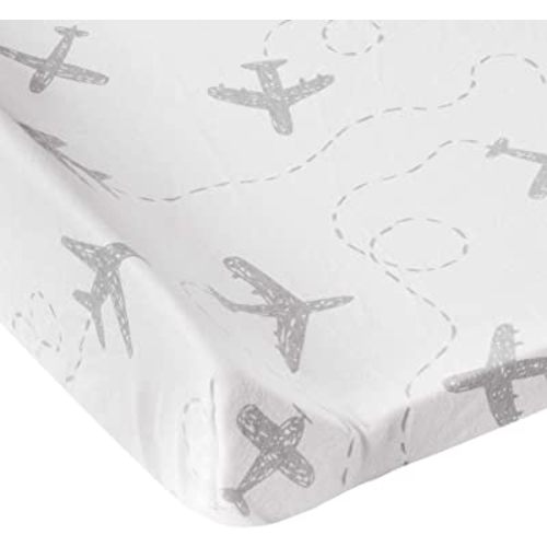 Andi Mae Changing Pad Cover - Grey Airplanes -100% Jersey Cotton - Fits Standard Changing Pads
