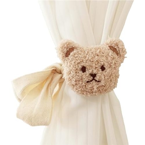 2pcs Cute Bear Curtain Ties, Milk Tea Color, Polyester Cotton, Curtain Ties Decorative Rope for Bedroom Window/Car Windows