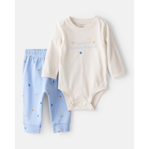 Baby 2-Piece My First Hanukkah Long-Sleeve Bodysuit & Pant Set - Ivory/Blue - Carter's | Carter's