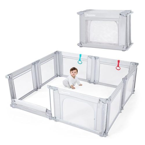 Baby Playpen Foldable Large Play Pen for Toddlers 1-3, 59X59X27in Pre-Assembled Playard for Indoor, Doradotey Adjustable Mesh Breathable Floor Playpen Certified Safe Baby Product