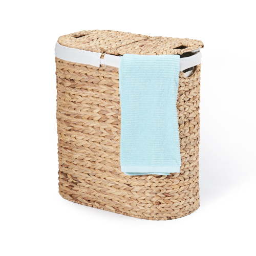 Seville Classics Premium Handwoven Portable Laundry Bin Basket with Carrying Handles, Household Storage for Clothes, Linens, Sheets, Toys, Water Hyacinth, Oval Hamper