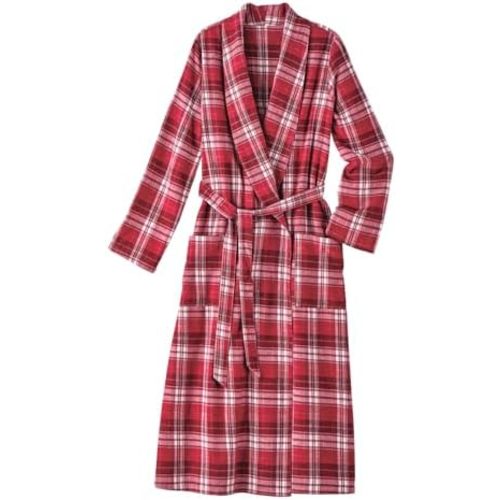 AmeriMark Women's Ankle Length Long Sleeve Flannel Robe with Pockets