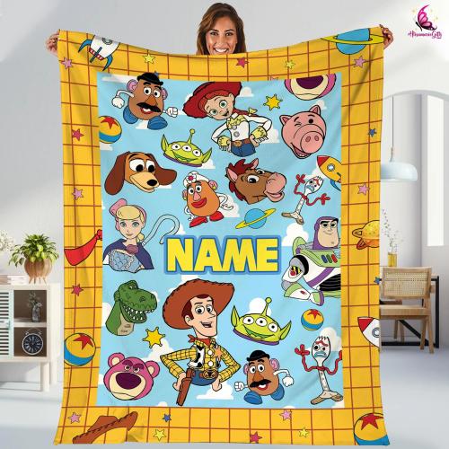Personalized Toy Story Blanket | Custom Name Toy Story Fleece Blanket | Woody Buzz Lightyear Blanket | Birthday Gift | Custom Name Blanket