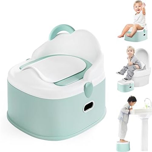 3-in-1 Toddler Potty Training Toilet & Detachable Training Seat & Sturdy Step Stool, Larger Potty Chair for Boy & Girl with Comfortable Backrest, Armrests, Splash Guard