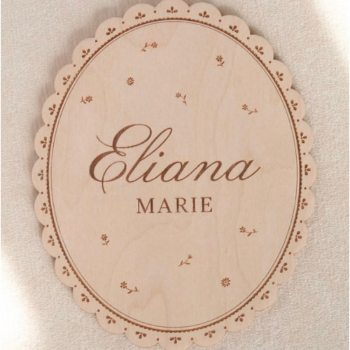 Personalized Baby Name Hospital Birth Announcement Sign – Engraved Scalloped Border | Newborn Photo Prop | Nursery Keepsake