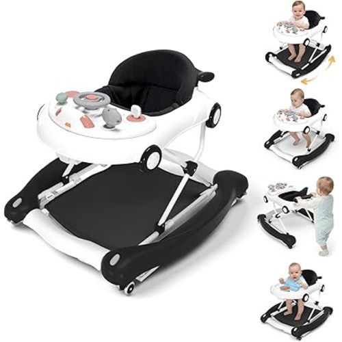 Baby Walker, 5-in-1 Baby Walker for Boys and Girls with Bouncer, Removable Footrest, Music, Foldable & Adjustable Speed Wheels Activity Walker for 6-18 Months Toddler Infant(Black)