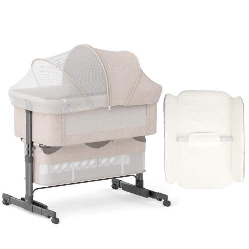 YUFU 3 in 1 Bedside Bassinet Sleeper Bedside Crib, Baby Bassinet Travel Baby Crib Baby Bed with Breathable Net,Adjustable Portable Bed for Infant/Baby, Beige