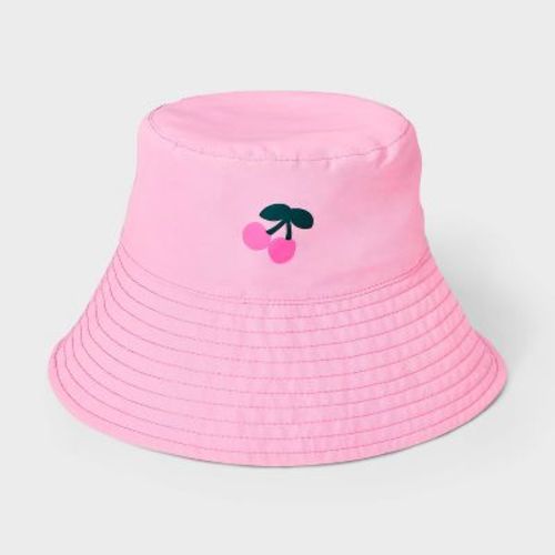 Girls' Cherries Reversible Bucket Hat - Cat & Jack™️ Pink: UPF 50+, Lightweight, Kids Woven Hat