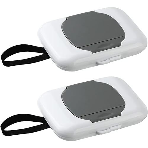 PandaEar 2 Pack Portable Baby Wipes Dispenser | Refillable Wet Wipe Case with Secure Lid and Carrying Strap for Travel, Diaper Bag, Car, and Nursery