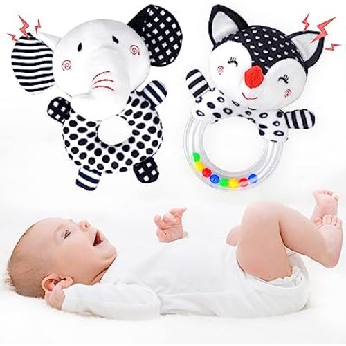 Black and White Baby Toys 0-3 Months Baby Rattles 0-6 Months, High Contrast Baby Toys for Newborn Infant Toys 0-3 Months, Rattles for Babies 0-6 Months Newborn Toys for 0 3 6 9 12 Months Girls Boys