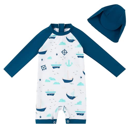UMELOK Baby Boys UPF 50+ Sun Protection One Piece Rashguard Swimsuit with Snap Bottom