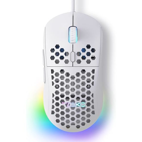 TMKB Falcon M1SE Ultralight Honeycomb Gaming Mouse, High-Precision 12800DPI Optical Sensor, 6 Programmable Buttons, Customizable RGB, Drag-Free Paracord, Ergonomic, Wired - Matte White