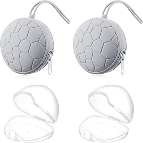 Nuanchu 4 Pieces Pacifier Holder Case Set 2 Silicone Portable Pacifier Case Cover Pouch for Diaper Bag with 2 Transparent BPA Free Pacifier Storage Container Box(Gray)