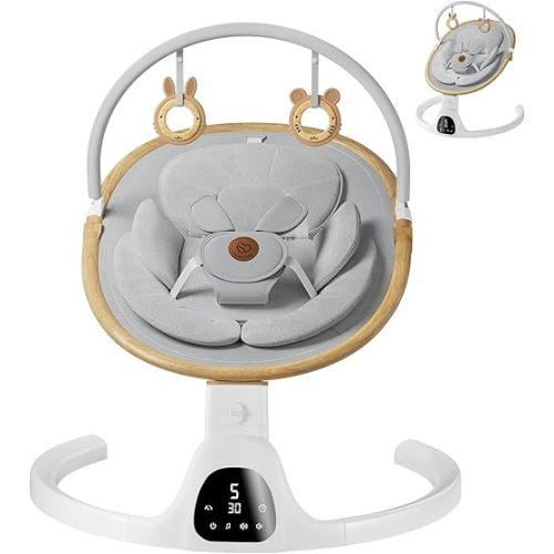 Baby Swings for Infants, Fasonbaby Bluetooth Infant Swing with Music Speaker with 3 Seat Positions, 5 Speeds and Remote Control - Portable Baby Swing for Indoor and Outdoor (White)