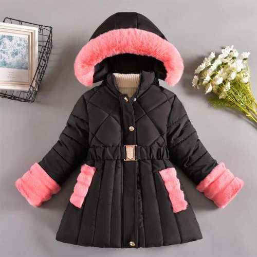 CaComMARK PI Clearance Girl's Long Coat Waterproof Winter Kids Outerwear Warm Parka Puffer Jacket with Hood Black 5 Years