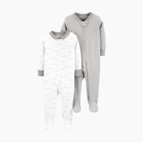 Zip-Up Cotton Sleep & Play (2 Pack) - White/Grey