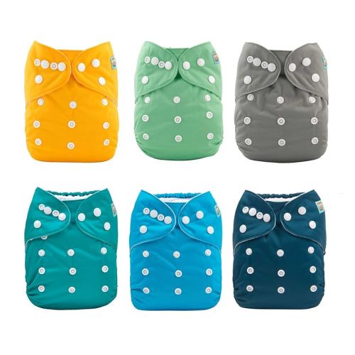 ALVABABY 6 Pack Cloth Diaper with 12 Inserts One Size Adjustable Washable Reusable Diaper Cover for Baby Girls and Boys