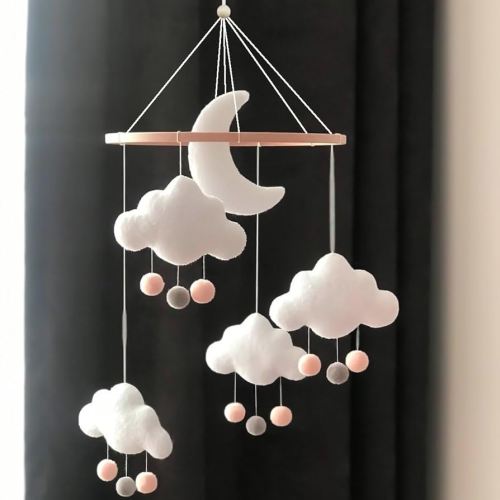 Boho Baby Crib Mobile - Gender Neutral, Hand-Crocheted, Moon, Stars, Clouds