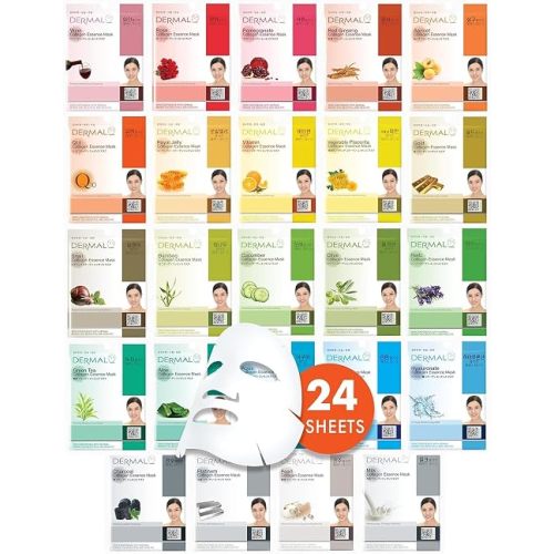 DERMAL 24 Combo Pack Made in Korea Facial Mask – 20+ Years of K-Beauty Experience, Premium Quality Korean Sheet Masks for Daily Skincare Routine