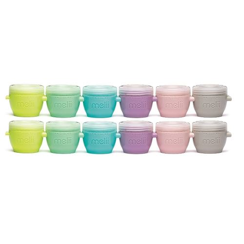 melii Snap & Go Baby Food Storage Containers - 12 Pack, Multicolored 2 oz Stackable Snack Containers, Freezer Safe with Airtight Lids, Microwave Safe BPA-Free for Meal Prep, On-the-Go Snacks