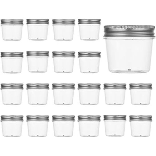 novelinks 4 oz Small Plastic Jars with Lids, 20 Pack Mini Plastic Mason Jars with Lids 4oz, Craft Storage Containers & Canning Jars & Small Spice Jars for Kitchen Organization (20 Pack,Silver)