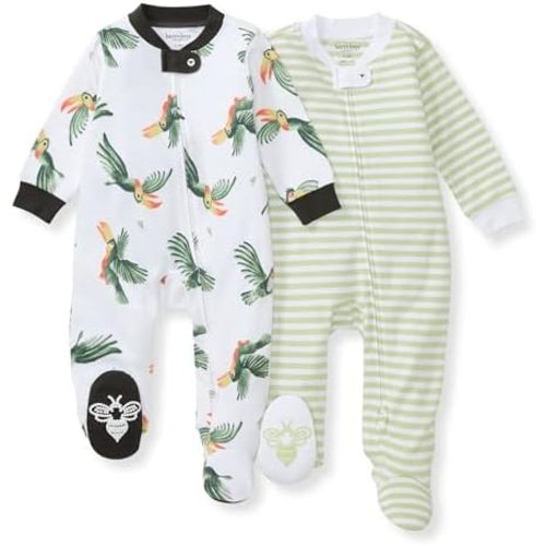 Burt's Bees Baby Baby Girls Pajamas, Zip Front Non-Slip Footed Sleeper Pjs, 100% Organic Cotton