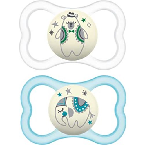 MAM Air Night Pacifiers , MAM Sensitive Skin Pacifier 6+ Months, Glow in the Dark Pacifier, Best Pacifier for Breastfed Babies, Unisex Baby Pacifiers, 2 Count (Pack of 1), Designs May Vary
