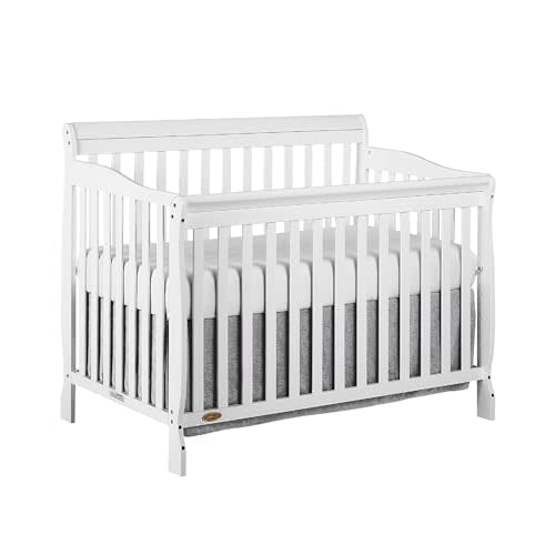 Dream On Me Ashton 4-in-1 Convertible Full-Size Baby Crib, White, GreenGuard Gold & JPMA, Non-Toxic Sustainable Pinewood, 4 Mattress Heights, Converts to Toddler, Day & Full-Size Bed (Rails to Buy)