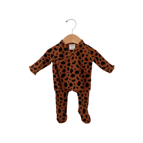 Organic Waffle Kimono & Pant Set, Black Spot