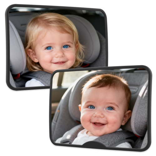 2PK Shatterproof Baby Car Mirror for Rear Facing Infant with Wide Crystal Clear View, Safety and stable, Crash Tested and Certified (Black)
